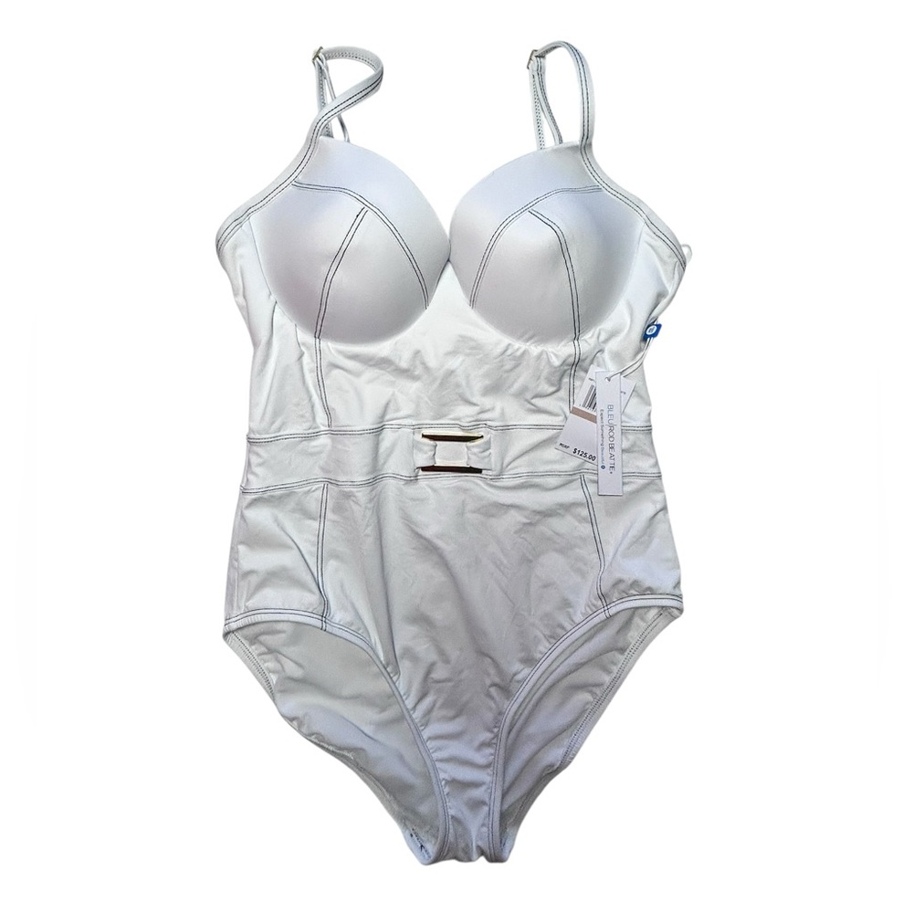 BLEU ROD BEATTIE white Belted one piece underwire bra Swimsuit size 12 NWT - Picture 2 of 8